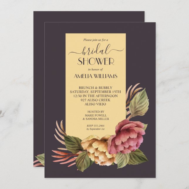 Elegant Watercolor Floral Bridal Shower Invitation (Front/Back)