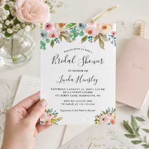 Elegant Watercolor Floral Bridal Shower Invitation