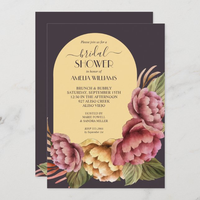 Elegant Watercolor Floral Bridal Shower Invitation (Front/Back)