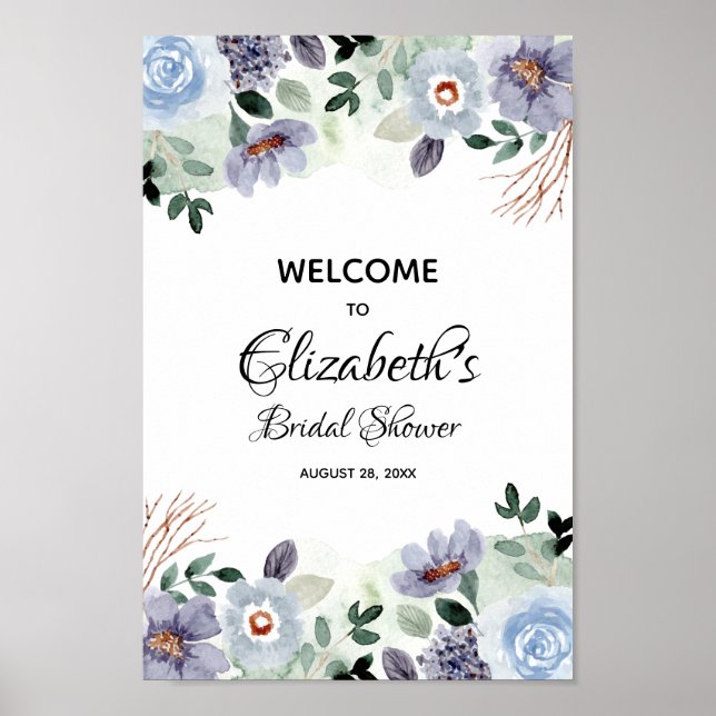 Elegant Watercolor Floral Bridal Shower Sign (Front)
