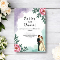 Elegant Watercolor Floral Bride And Groom Wedding