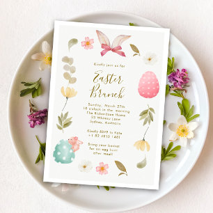 Elegant Watercolor Floral Bunny Egg Easter Brunch  Invitation