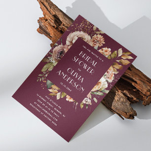 Elegant watercolor floral burgundy bridal shower invitation