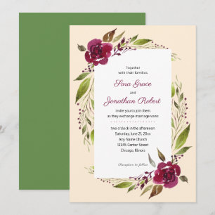 Elegant Watercolor Floral Burgundy Wedding Invitation