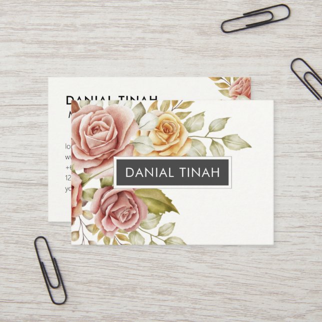 Elegant Watercolor Floral Business Card (Front/Back In Situ)