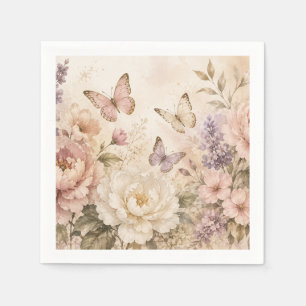 Elegant Watercolor Floral & Butterfly Napkin