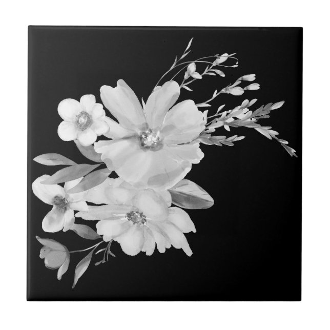 Elegant Watercolor Floral Ceramic Tile (Front)