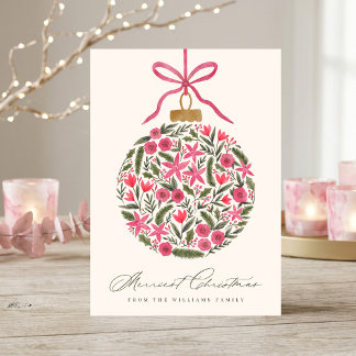 Elegant Watercolor Floral Christmas Ball Holiday Card