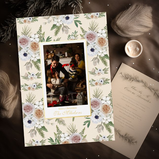 Elegant Watercolor Floral Christmas  Foil Holiday Card (Creator Uploaded)