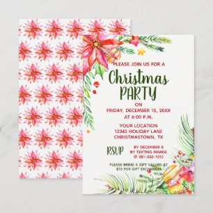 Elegant Watercolor Floral Christmas Holiday Party Invitation