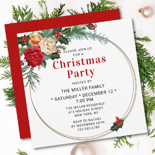 Elegant Watercolor Floral Christmas Party Invitati Invitation