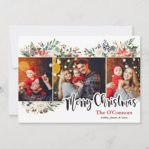 Elegant Watercolor Floral Christmas Photo Card
