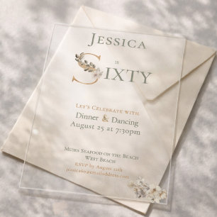 Elegant Watercolor Floral Cream 60th Birthday  Acrylic Invitations