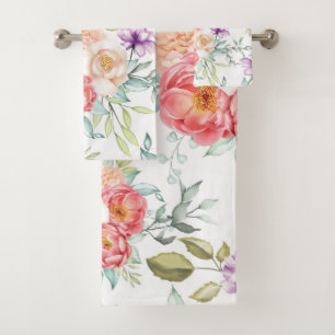 Elegant watercolor floral decorative eye-catching bath towel set