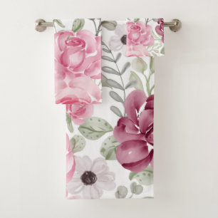 Elegant watercolor floral decorative eye-catching bath towel set
