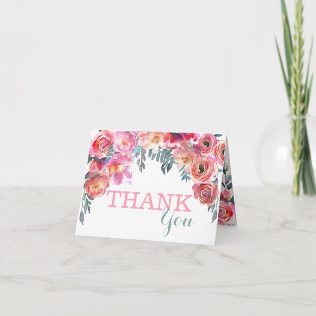 Elegant Watercolor Floral Drop Thank You (Front)