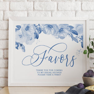Elegant Watercolor Floral Dusty Blue Favors Sign
