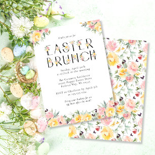 Elegant Watercolor Floral Easter Brunch Invitation