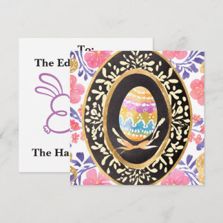 Elegant Watercolor Floral Easter Egg with Gold Holiday Card