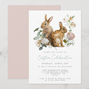 Elegant Watercolor Floral Easter Party Invitation