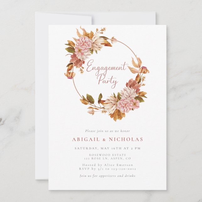 Elegant Watercolor Floral Engagement Party Invitation (Front)