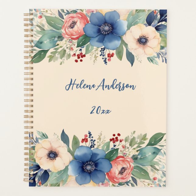Elegant Watercolor Floral Feminine  Planner (Front)