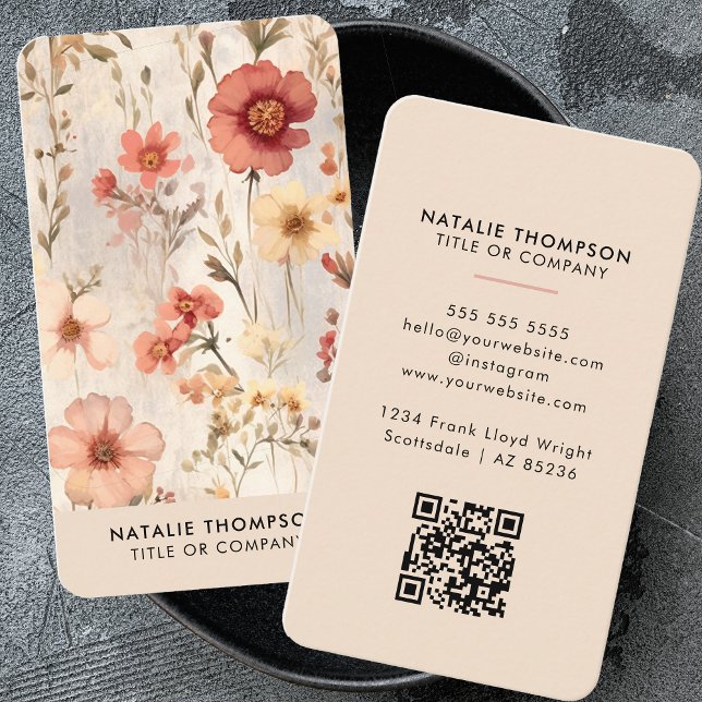 Elegant Watercolor Floral Feminine Small Business Card (Creator Uploaded)