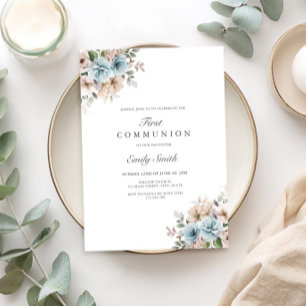 Elegant Watercolor Floral First Communion Invitation