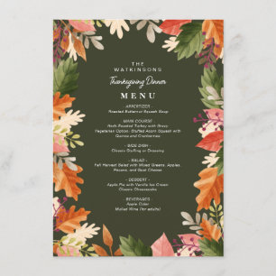 elegant watercolor floral frame thanksgiving menu