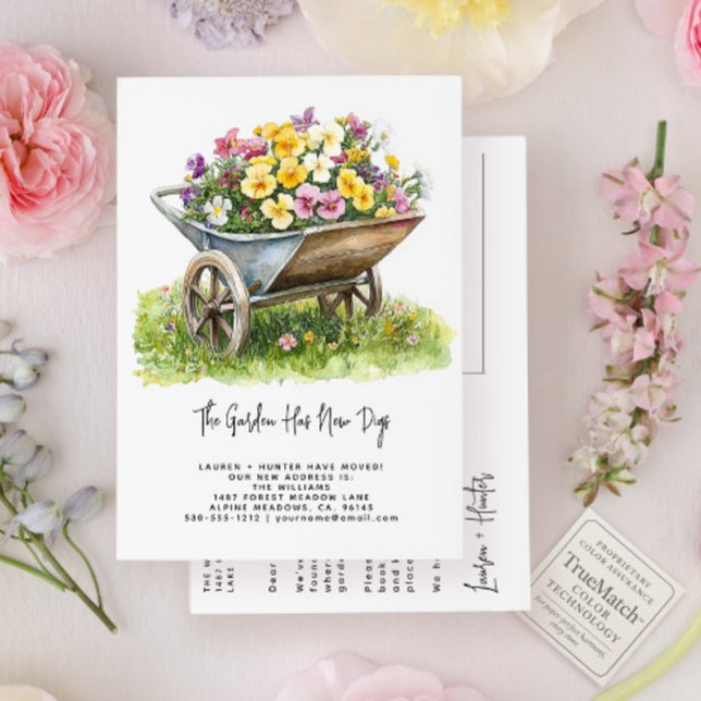 Elegant Watercolor Floral Garden Moving Announcement Postcard (Creator Uploaded)
