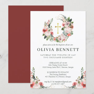 Elegant Watercolor Floral Girl Baptism Invitation