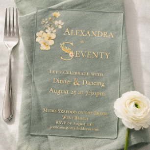 Elegant Watercolor Floral Gold Text 70th Birthday Acrylic Invitations