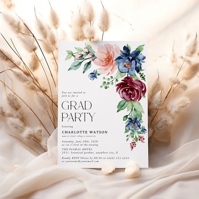 Elegant Watercolor Floral Graduation Party  Invitation (Creator Uploaded)