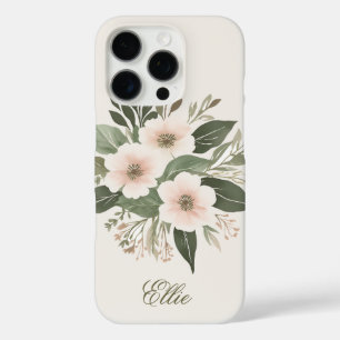 Elegant Watercolor Floral Green and Blush Pink iPhone 16 Pro Case