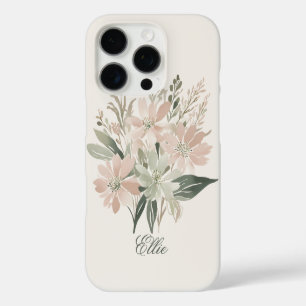 Elegant Watercolor Floral Green and Blush Pink iPhone 16 Pro Case