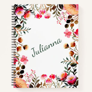 Elegant Watercolor Floral Greenery Personalised Notebook