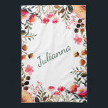 Elegant Watercolor Floral Greenery Personalised Tea Towel<br><div class="desc">Elegant Watercolor Floral Greenery Personalised Kitchen Towel</div>
