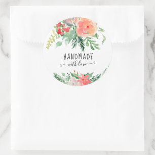 Elegant Watercolor Floral Handmade With Love Classic Round Sticker