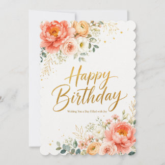 Elegant Watercolor Floral Happy Birthday Card