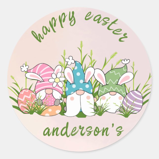 Elegant Watercolor Floral- Happy Easter  Classic Round Sticker (Front)