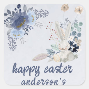 Elegant Watercolor Floral- Happy Easter  Square St Square Sticker