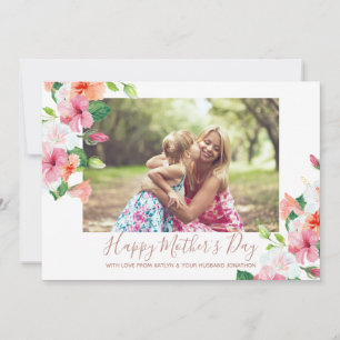 Elegant Watercolor Floral Happy Mother's Day Photo Holiday Card