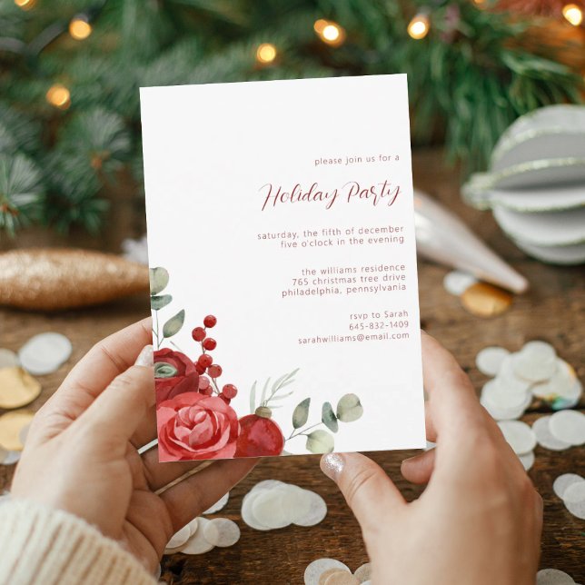 Elegant Watercolor Floral Holiday Party Invitation (Creator Uploaded)