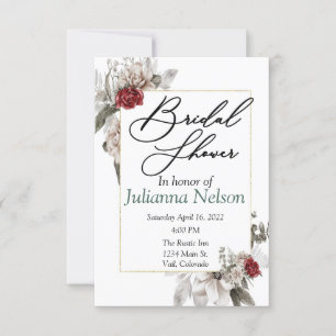 Elegant watercolor floral in red and mist  invitat invitation