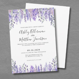 Elegant Watercolor Floral Lavender Wedding Invitation