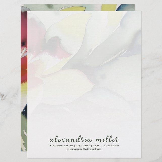 Elegant Watercolor Floral Letterhead (Front/Back)