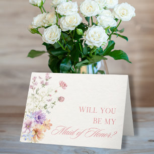 Elegant Watercolor Floral Maid of Honour Proposal Card