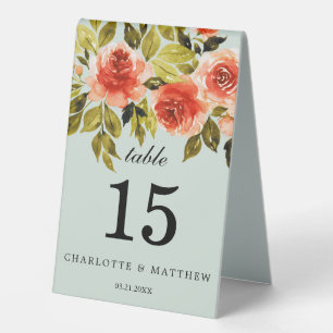 Elegant Watercolor Floral Mint  Wedding Number