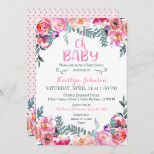 Elegant Watercolor Floral Modern Baby Shower Invitation