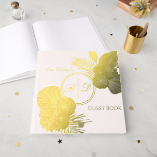 Elegant Watercolor Floral Monogram Wedding Guest Book